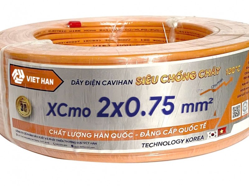 Dây điện đôi mềm Ovan chống cháy Xcmo 2x0.75 mm2 Việt Hàn